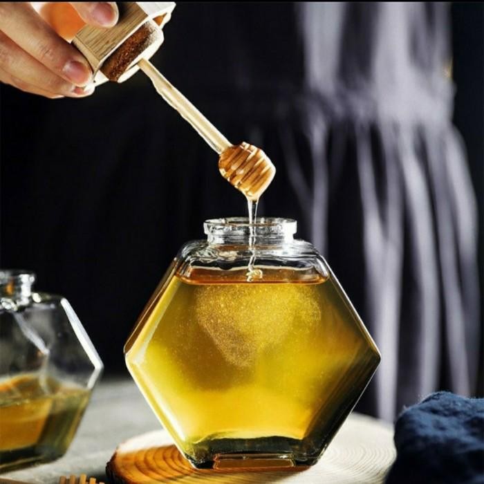 (Allthebest) KEMASAN BOTOL KACA MADU HEXAGONAL Hexagonal Honey Glass Jar