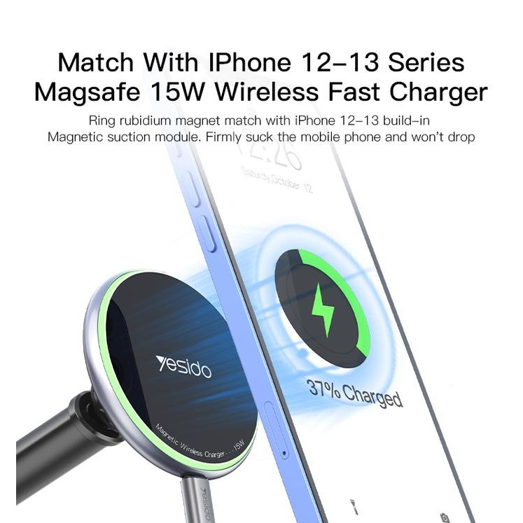 Usams Collection Gadget - Yesido Magsafe Magnetic Wireless Car Charger Phone Holder 15W