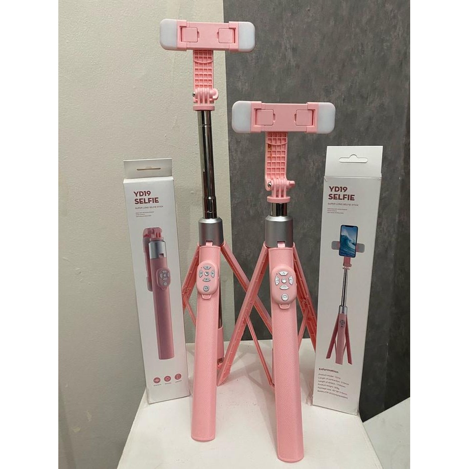 Tongsis / Tripod Selfie Stick Yd19S 170Cm Pink 2 Lampu