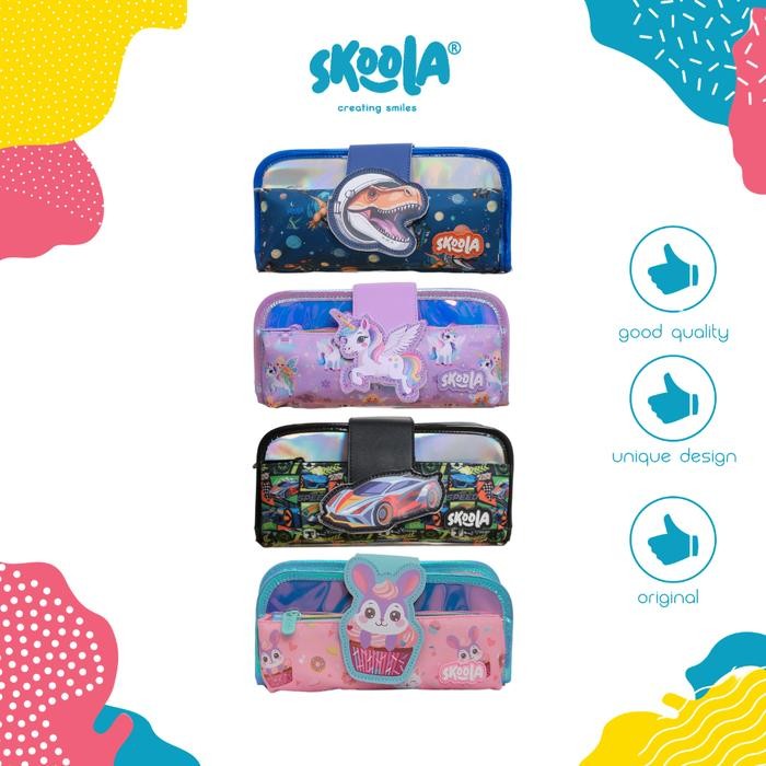 

New Skoola Tempat Pensil Lipat 3 Pencil Case Threefold Stationery Anak Perempuan Laki - Laki Lucu