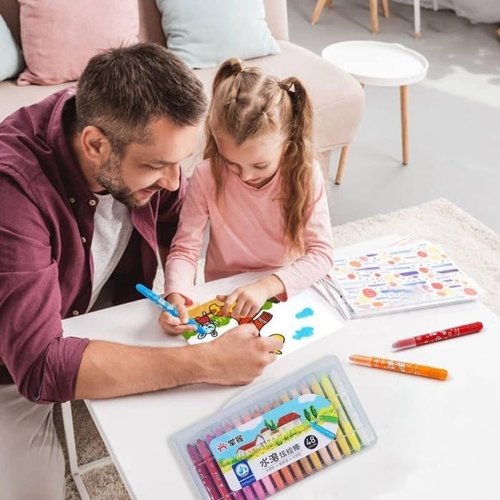 

24/48 Warna Crayon Waterbased Krayon Bagus Crayon Washable Non Toxic Water Soluble Crayon Krayon