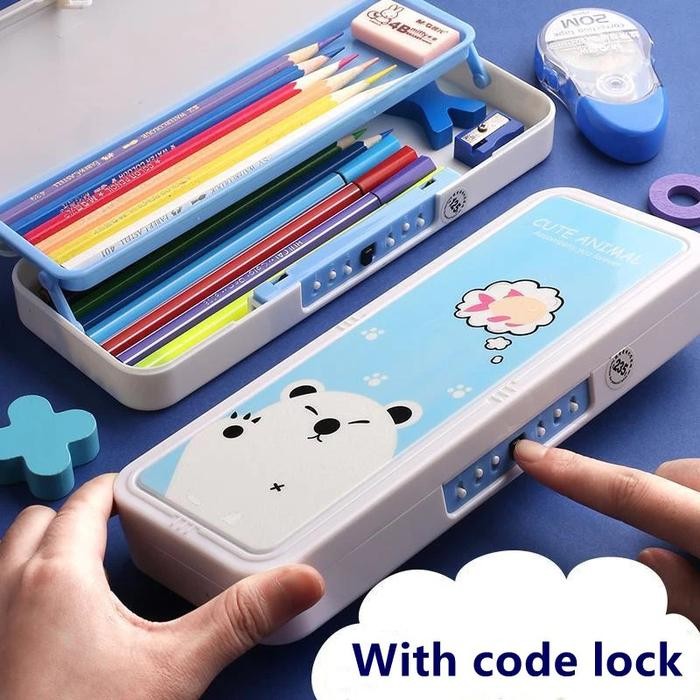 

New Kotak Pensil Anak 2 Tingkat dengan Password / Sandi Tempat Pensil Karakter Lucu