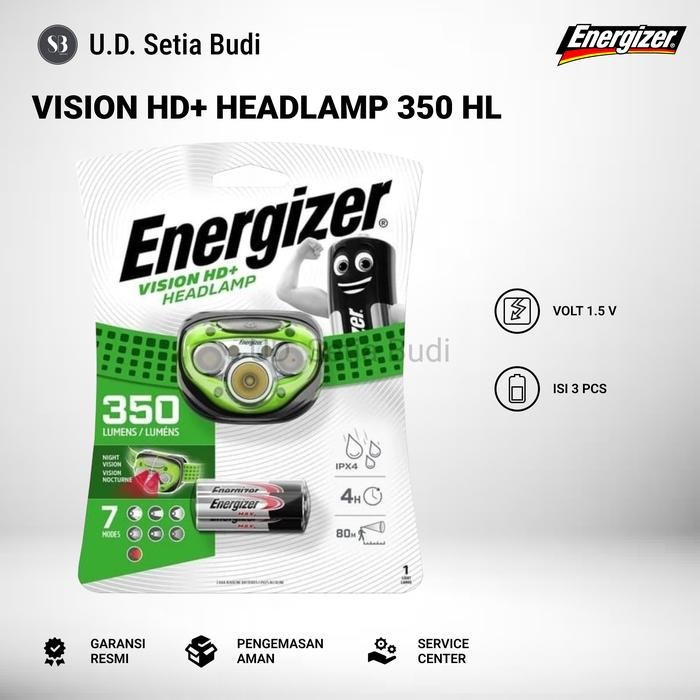 Headlamp Energizer 350 Lumens Senter Kepala Energizer Vision HD+ Free 3 Battery
