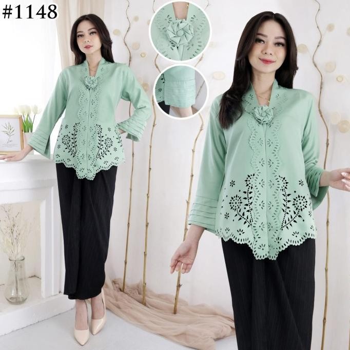 Atasan Kebaya Encim Modern Laser Cut Warna Putih Tulang
