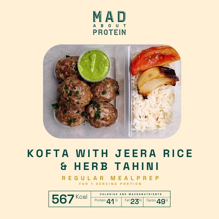 

Baru Kofta with Jeera Rice & Herb Tahini [Frozen Mealprep] MAD ABOUT PROTEIN