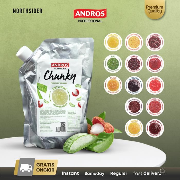 

Andros Chunky fruit Jam Puree 1Kg - Potongan buah utk Minuman Cocktail Mocktail
