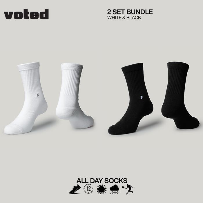Voted Socks Kaos Kaki Essential Crew Monokrom Bundling