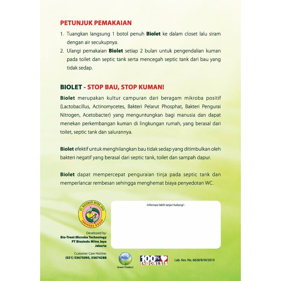 BIOLET 500 ML - SOLUSI WC MAMPET, PENUH, BAU/ KURAS WC TANPA SEDOT