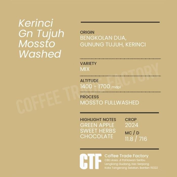 

Green Beans Arabika Kerinci Mossto Fullwashed / Coffee Trade Factory CTF / Green Bean Arabica Biji