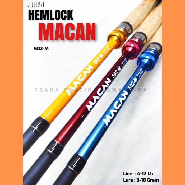 Joran Kolam Spining Merk Hemlock Macan, Joran High Carbon, Joran 150Cm (Packing Pipa Pvc)