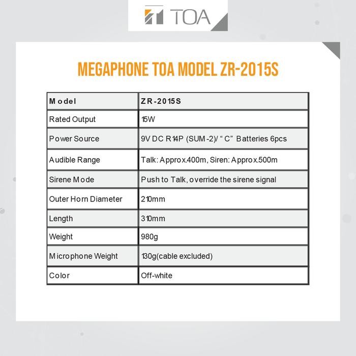 Tersedia Megaphone Speaker Toa Speaker Demo Portable Model Zr-2015S Toa Zr-2015S Megaphone Speaker