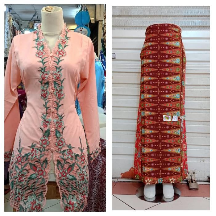 stelan kebaya encim bordiran warna / kebaya seragam kerja / katun ima