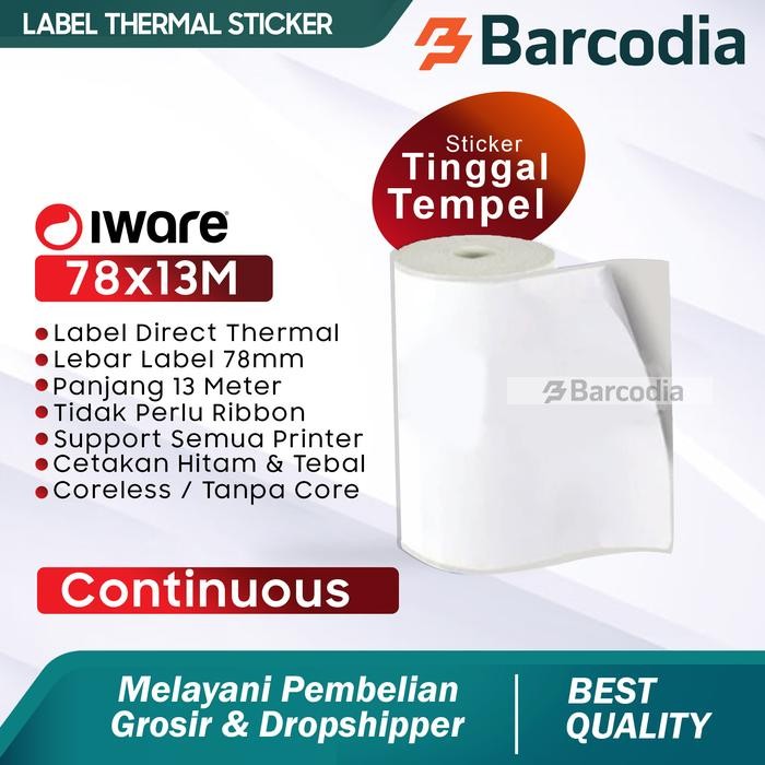 

KOIC Stiker Label Barcode Continuous Roll Thermal 78Mm Panjang 13 Meter