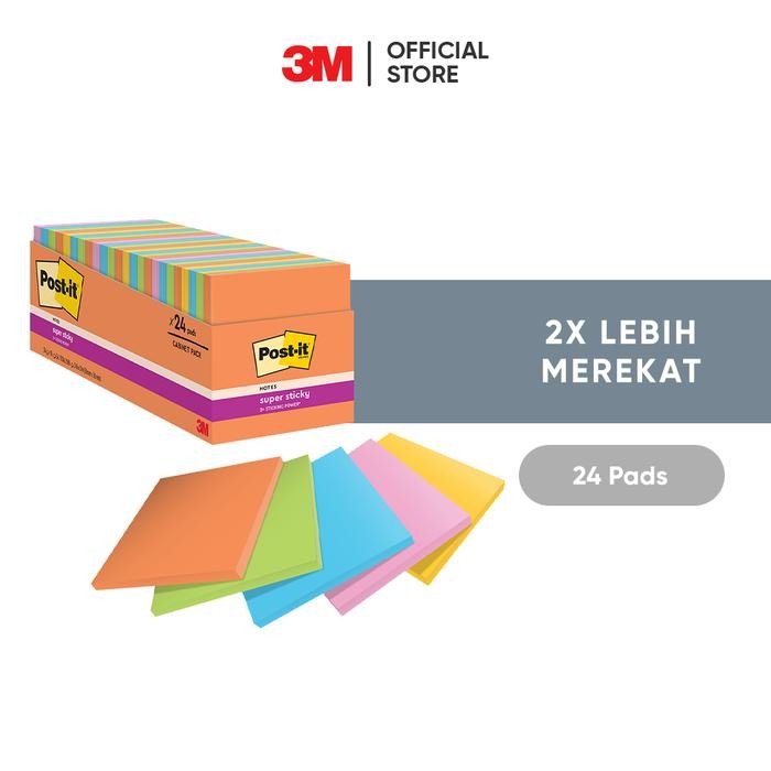 

KOIC 3M Post-It Super Sticky, Notes, 2X Lebih Merekat, 24 Pads