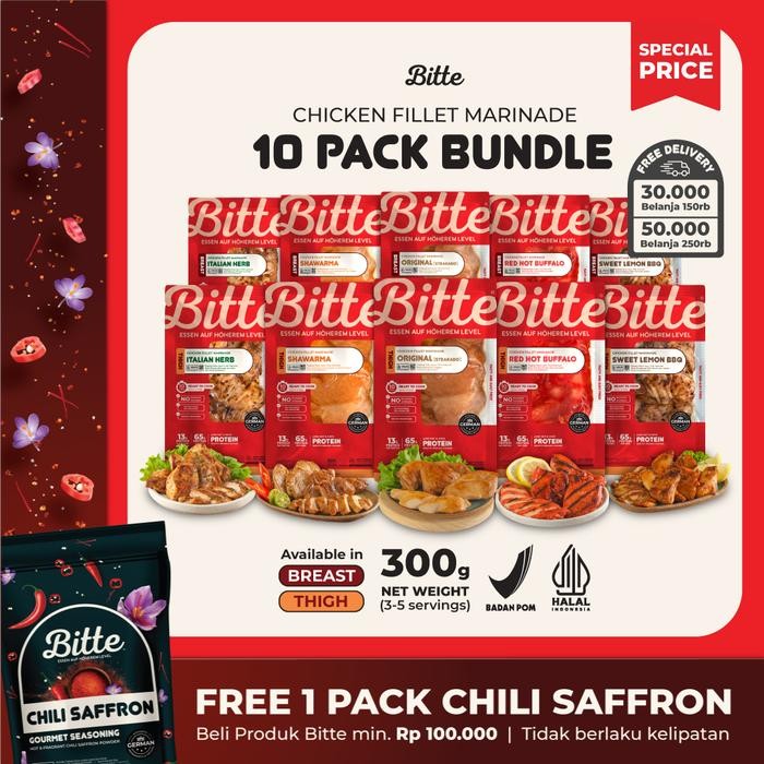 

bundle 10 pack chicken fillet marinade 300g bitte food ayam filet sehat high protein stok terbatas