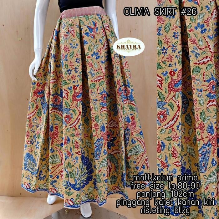 Batik Solo Trendy / Olivia Skirt Daun Coklat Muda / Rok Batik Solo Bahan Katun Tebal / Rok Batik El
