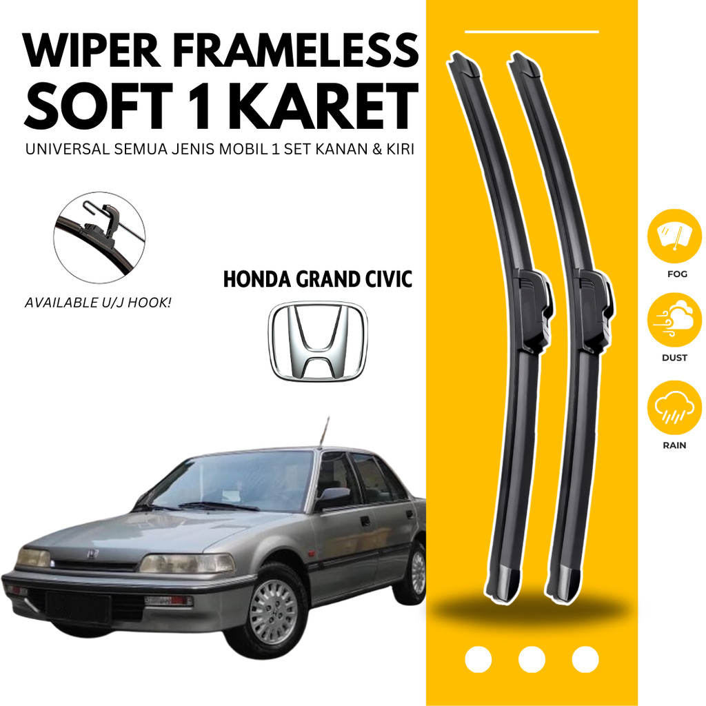 Wiper Mobil Honda Grand Civic Frameless Satu Karet Sapuan Pembersih Kaca Depan Mobil 1 Set Kanan dan