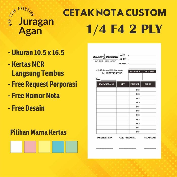 

New Cetak Nota Custom NCR 2 ply 1/4 Folio Termurah