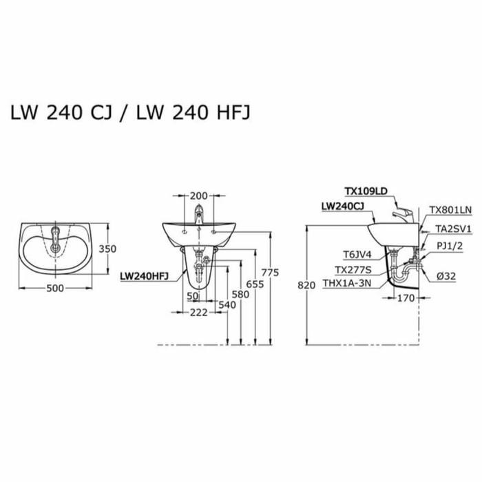Wastafel TOTO LW 240 CJ/LW 240HFJ (body wastafel Toto + kaki )