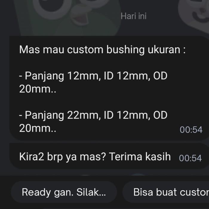 Id 12Mm, Od 20Mm, Panjang 22Mm Bushing Custom