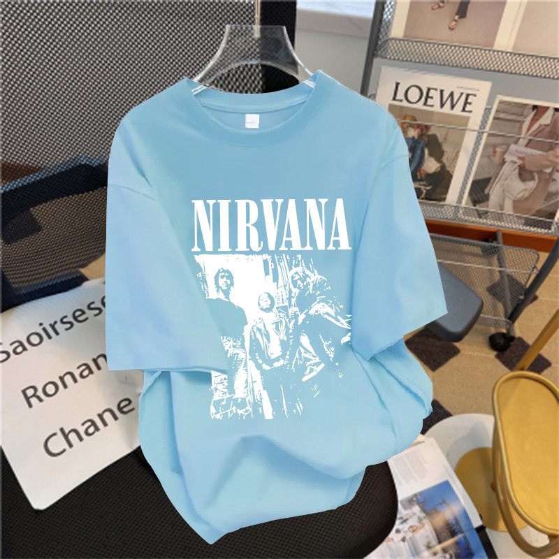 Naomifashion - Kaos hitam lengan pendek pria | Kaos Sablon Letters “Nirvana” | Crewneck pria vintage
