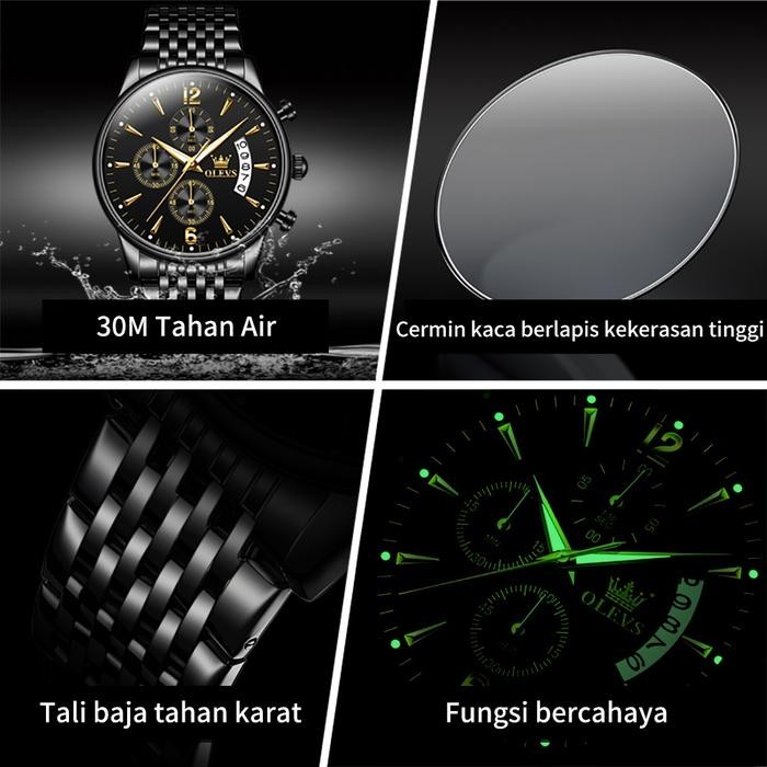 Olevs Jam Tangan Pria Anti Air Original Rantai Keren Mewah Luxury Stainless Steel Watch Men Cod Jam