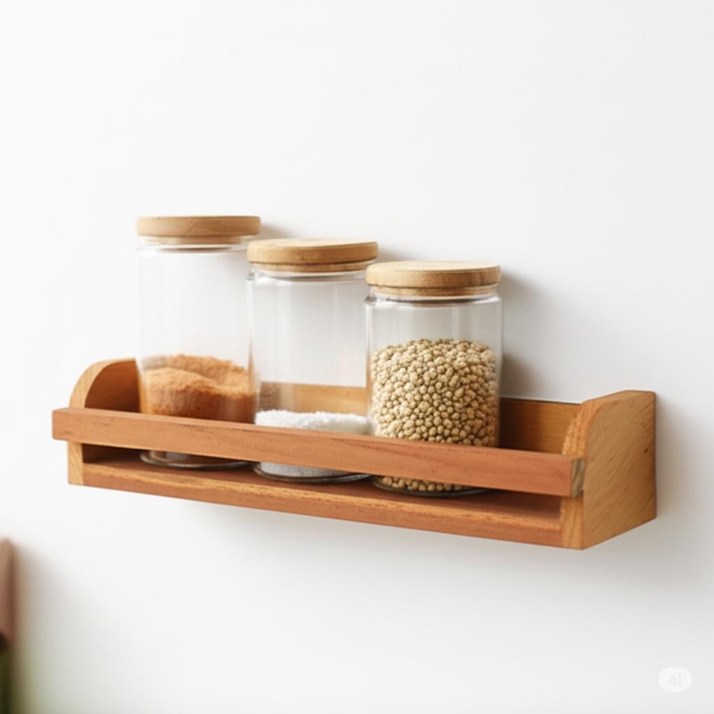 Rak Hias Dinding Kayu Minimalis untuk Toples Bumbu dan Ornamen