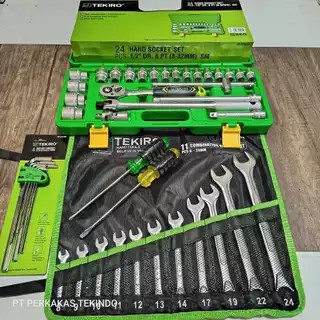 Paket Kunci Tekiro 1 Set Lengkap Kunci Shock Sock 24 Pcs 1/2 Inch 8 Sampai 32 Mm 1 Box + Kunci Ring 