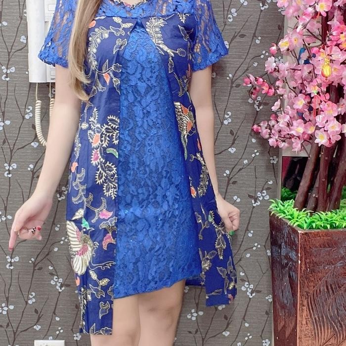 Dress Batik brukat batik blue imp