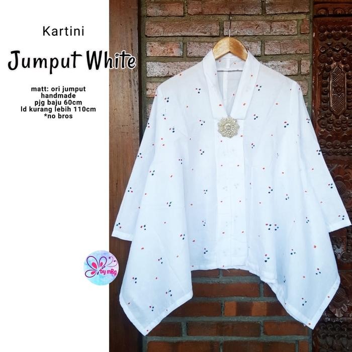 [PREMIUM] Blus Kartini Jumput White Batik Jumputan Handmade Encim Tie