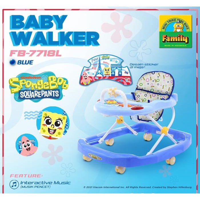 Tersedia Family FB-7718L Baby Walker Musik Karakter Spongebob Squarepants Nickelodeon