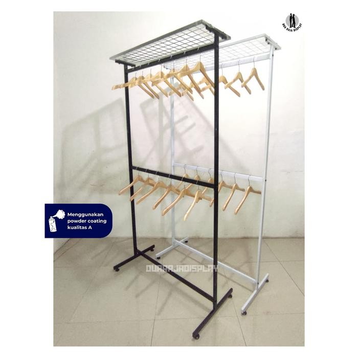 drj - gawang baju rak gantungan baju full kotak rak ram 2 tingkat - rak susun - 2 susun - rak baju