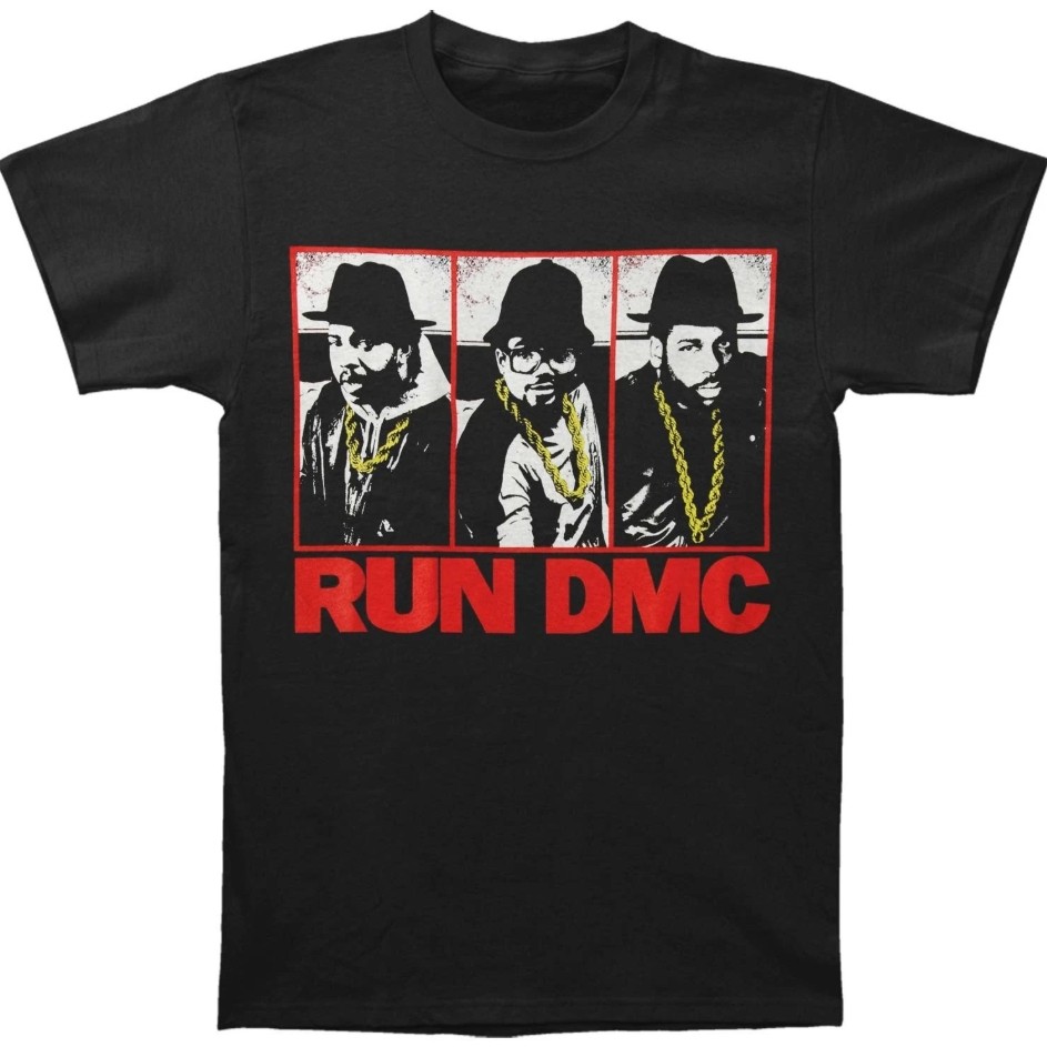 Kaos Run DMC Three Chains CrewNeck Katun Murni Unisex Pria Wanita