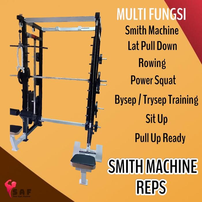 Smith Machine REPS var Lat Pull Down + Rowing + Bench + Beban 50 kg