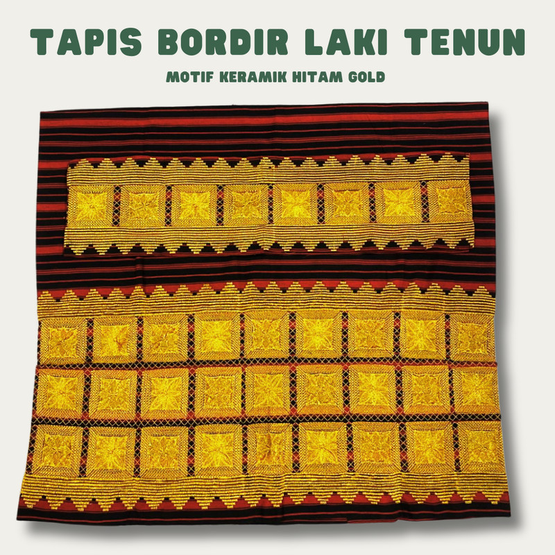 Kain Tapis bordir lampung bahan tenun laki - Motif Keramik Hitam Gold