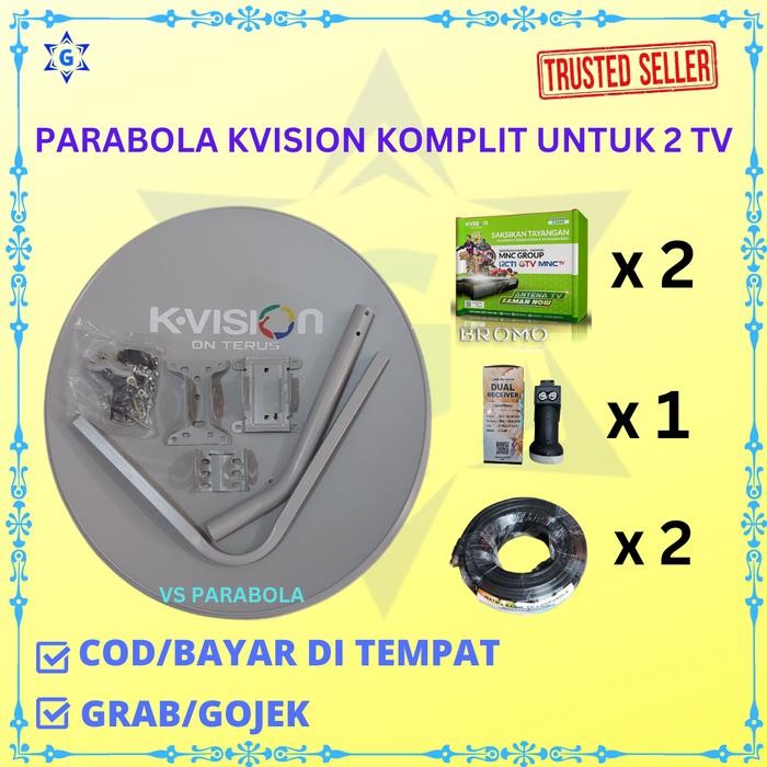 Siap Kirim Parabola K-Vision Ku Band 60Cm Komplit 1 Lnb 2 Out + 2 Kabel + 2 Receiver