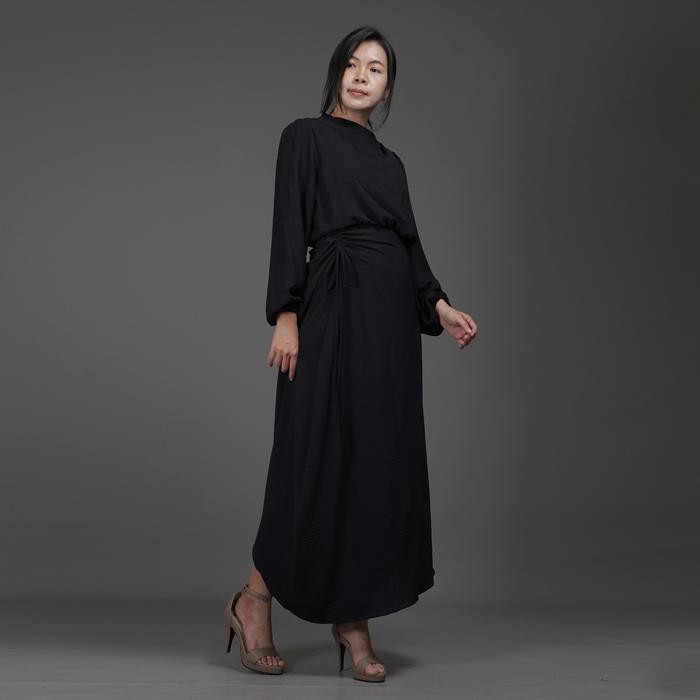DISKON HALTERIA Long Dress Hitam Gaun Polos Dress Hijab - HITAM READY STOCK