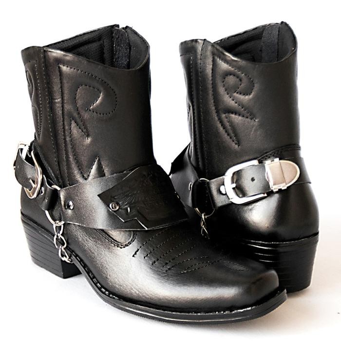 sepatu boots Kulit asli pria boot Koboy Klasik biker harley davidson