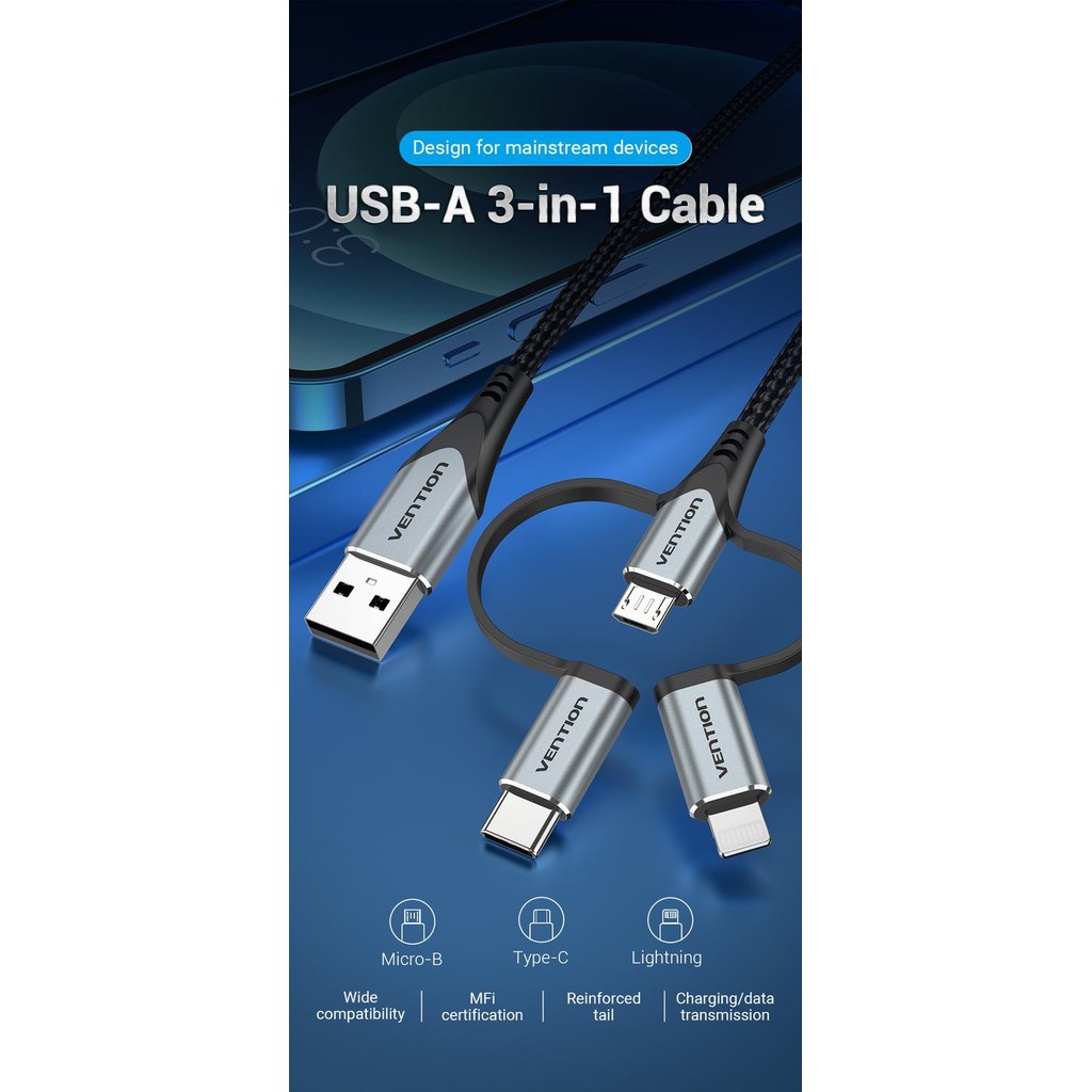 Vention Kabel Micro USB Type C Adapter Micro USB to USB-C Lightning
