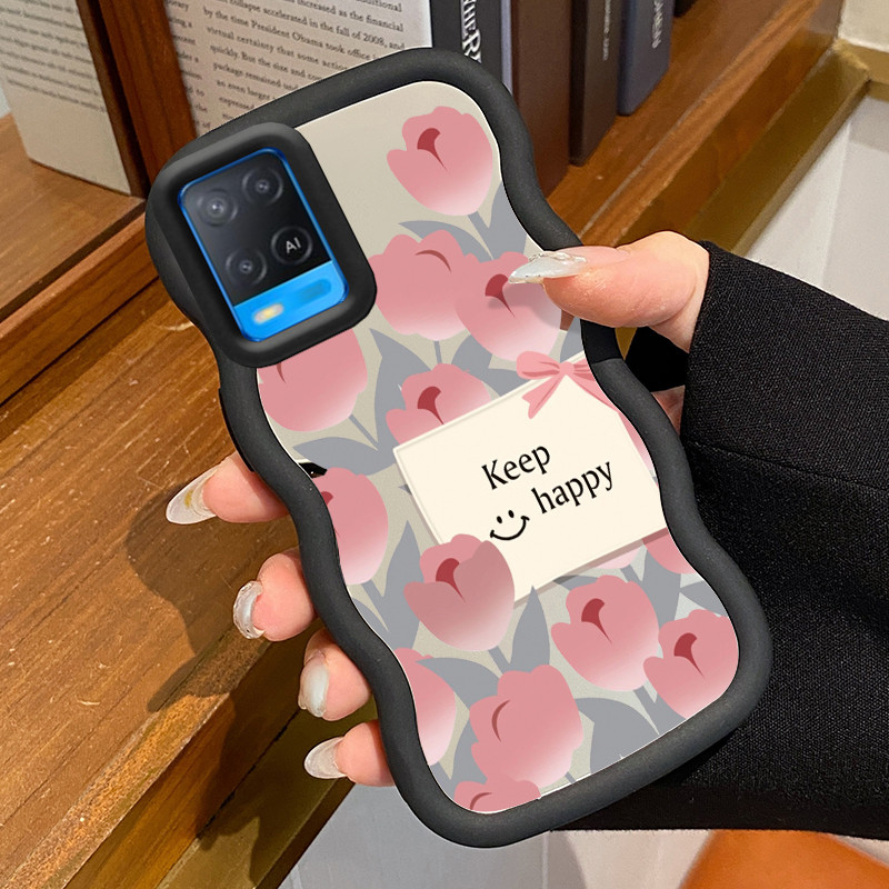 Casing Untuk OPPO A54 Case Casing Lukisan Tulip HP Cesing Macaron Kasing Mirror Silikon Softcase