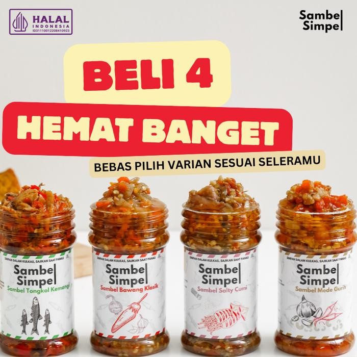 

Sambel Simpel - Sambal Bawang Cumi Tongkol Mede - Paket Hemat Isi 4 Botol 140 Gr - Halal