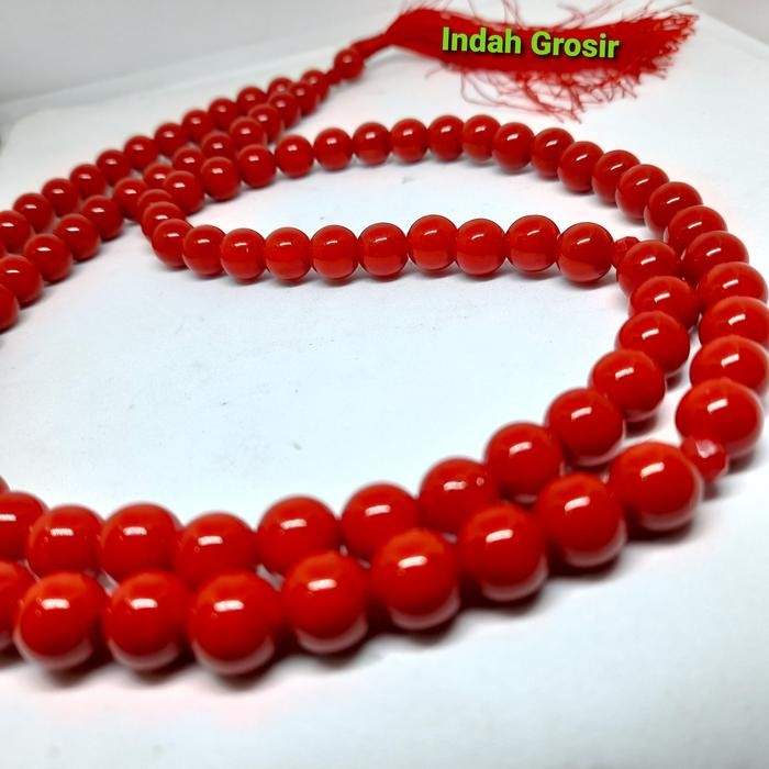 pita TASBIH BATU MARJAN ORIGINAL 10MM 99BUTIR Merah Muslim