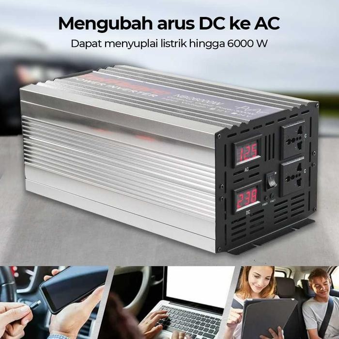 Inverter DC ke AC 6000 Watt Pure Sine Wave DC 12V 24V 48V ke AC 220V