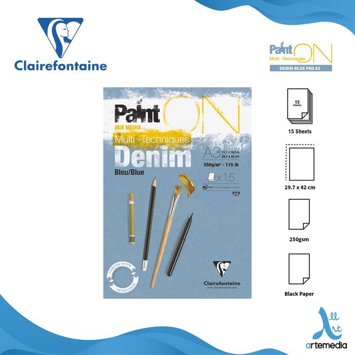 

Kertas Gambar Clairefontaine Paint On A3 Denim Multi Techniques Pad