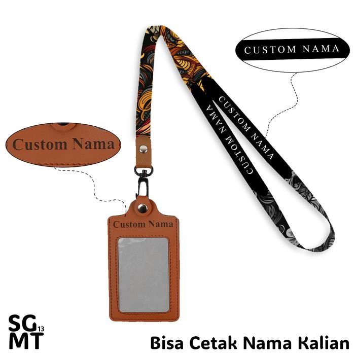

jjm - Id Card Holder Custom + Lanyard Kulit - Lanyard Custom Nama Satuan Name Tag Id Card Holder