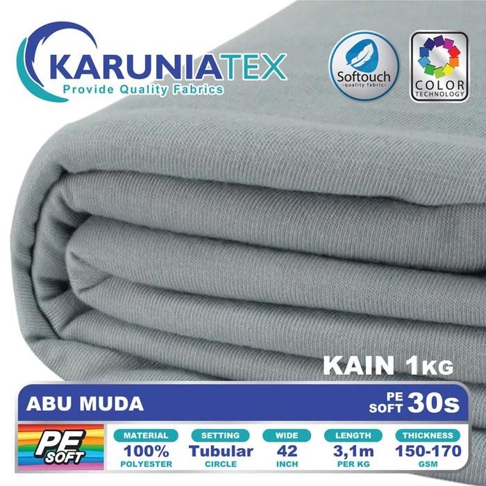 Pilihan- Kain Kaos Pe Soft 30S Kiloan Abu Muda Karunia Textile