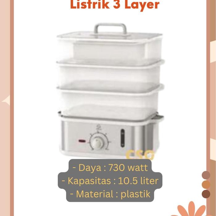 TERBARU Kels Lenox Pengukus Makanan Listrik 3 Layer Electric Steamer Kukusan 3 Susun BISA GOSEND