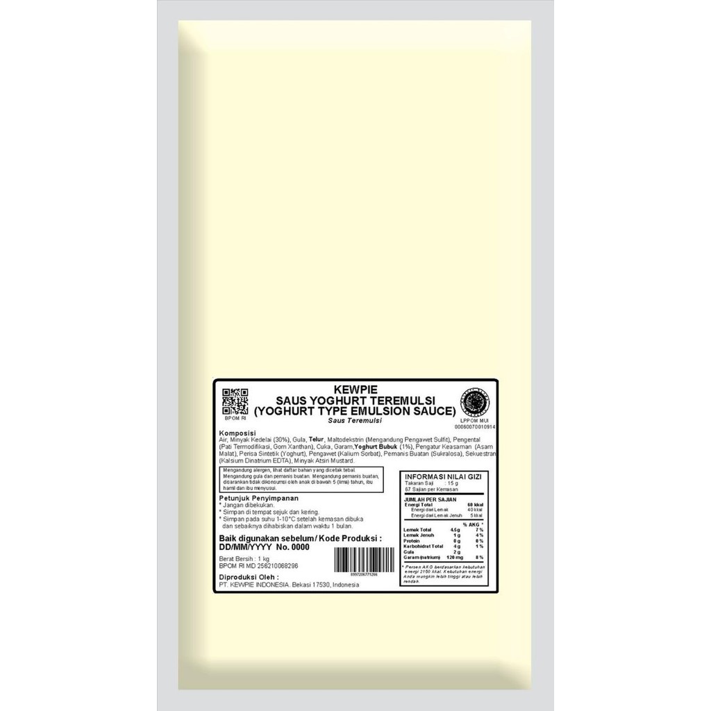 

Pilihan- Kewpie Cooking Sauce Yoghurt Mayo 1Kg