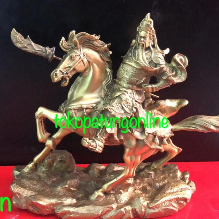 Patung Kwan Kong Kuningan Naik Kuda 8In