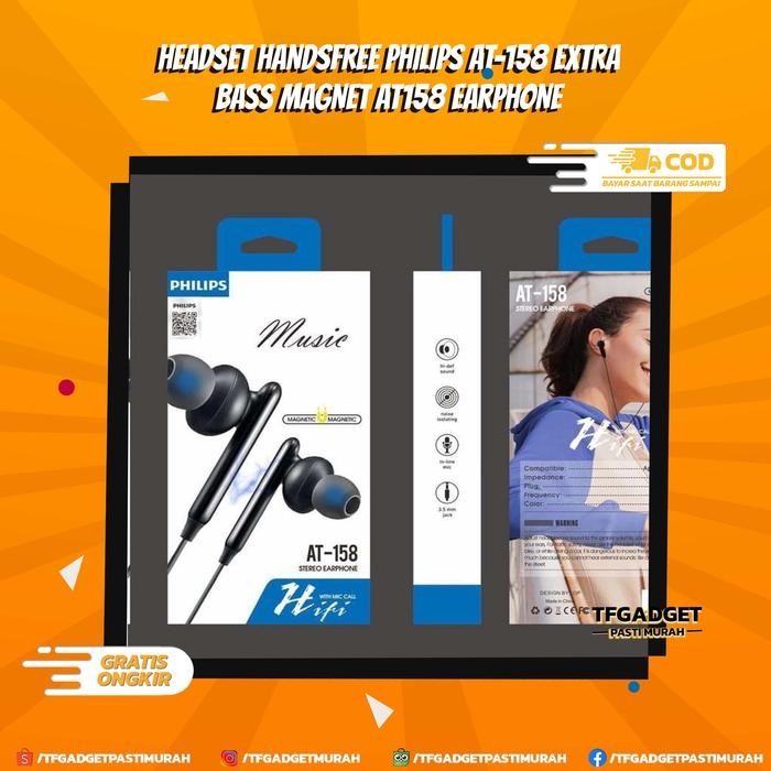 HEADSET HANDSFREE PHILIPS AT-158 EXTRA BASS MAGNET AT158 EARPHONE